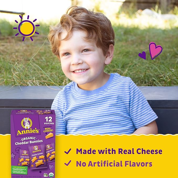 Annie's Organic Cheddar Bunnies Baked Snack Crackers, 12 Pouches, 12 oz