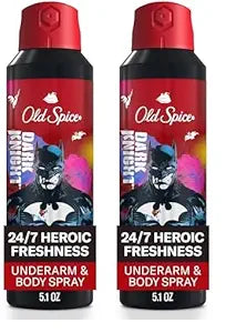 Old Spice Aluminum Free Body Deodorant Dry Body Spray for Men, 24/7 Freshness & Lasting Scent, 24/7 Sweat & Odor Protection, Smell Like a Hero, Batman, Black Cherry & Nightfall Scent, 5.1 oz